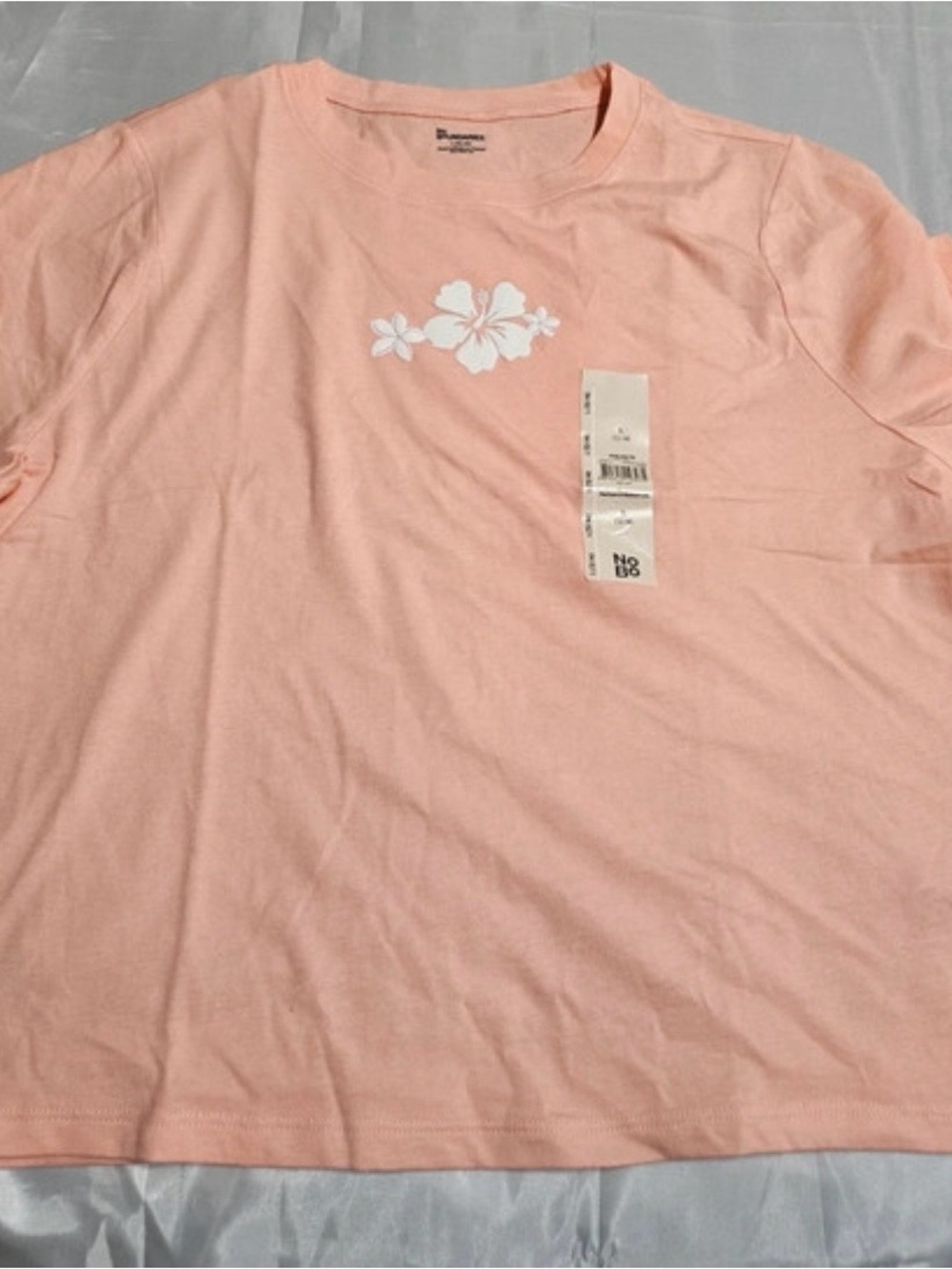 No boundaries Peach Pink Tee with White Floral Graphic